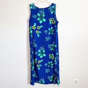 Vintage KC Spencer New York Tropical Floral Sleeveless Maxi Dress Blue 16 Woman